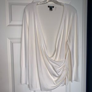 1X - White Shawl Sweater with Side Button Accent